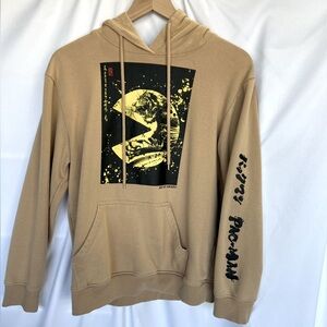 Pac-Man Tan Pullover Hoodie Art by Okazu Tiger Graphic Men’s Size Small